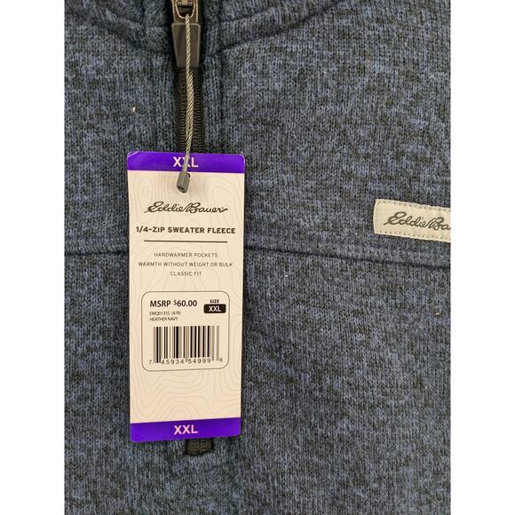 Eddie Bauer Fleece Sweater XXL Heather Navy Classic Fit High Neck 1/4 Zip Staple - Picture 5 of 12